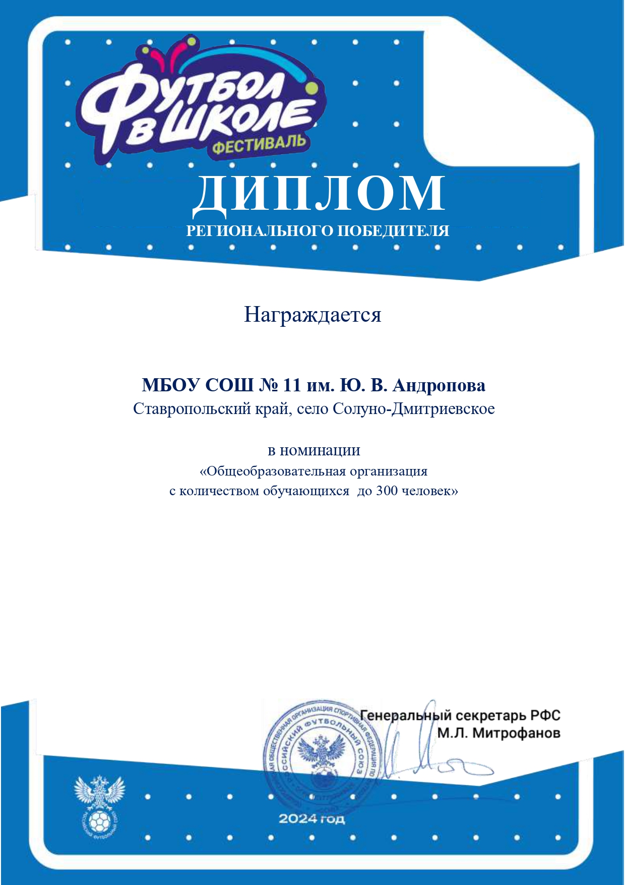 Диплом регионального победителя.